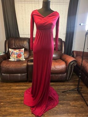 Women’s Long Sleeve Burgundy Wrap-Style Maxi Dress